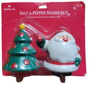 NIP Hallmark Salt and Pepper Shakers Christmas Tree and Santa Christmas